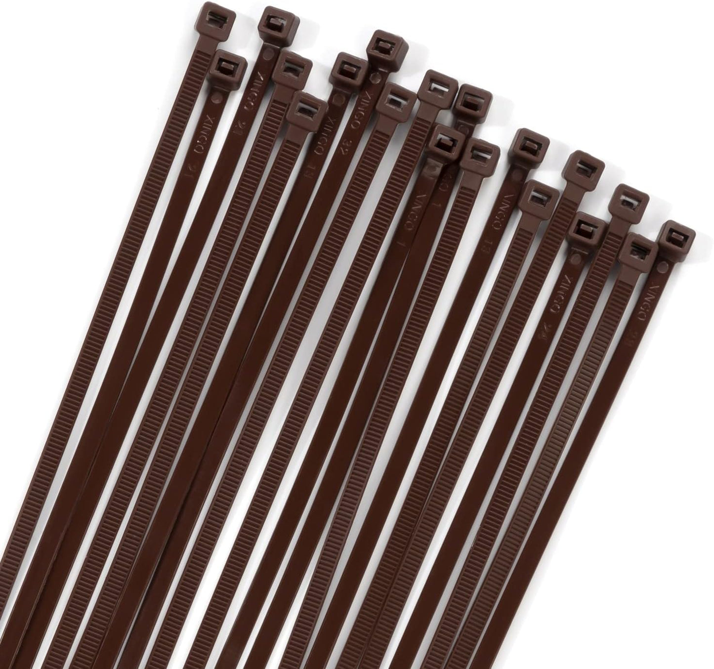 XINGO 100PCS Cable Zip Ties Heavy Duty, Premium Nylon Plastic Wire Ties with 50 Pounds Tensile Strength, Self-Locking Black Nylon Zip Ties for Indoor and Outdoor (8 inch, Brown)