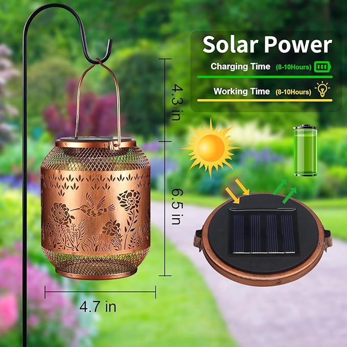 Solar Lanterns Outdoor Waterproof Christmas Birthdays Gifts for Women Mom Grandma Butterfly Garden Decor Metal Hanging Solar LED Lights for Patio(Hummingbird)