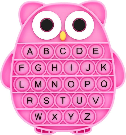 Fidget Toys for Kids, Owl Shaped Silicone Squeeze Sensory Toys, Alphabet Bubble Stress Anxiety Relief Relax Tools for Kids Adults School Classroom Gift Party Favors (Rose red)