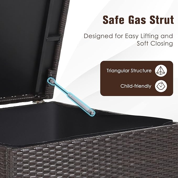 RELAX4LIFE Outdoor Storage Box 72-Gallon - Outside Wicker Storage Bin with Waterproof Zippered Liner, Gas Strut, Package Delivery Boxes for Outside, Accessories, Garden Tools Storage Deck Box