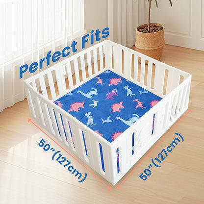 Baby Play Mat for Floor,1.3" Thick Cushioned Playpen Mat 50"x50",Extra Soft Elasti-Foam,Water Repellent Coral Velvet,Non-Slip for Crawling&Tummy Time,Infant Toddler Kids Nursery Rug(Dinosaur)