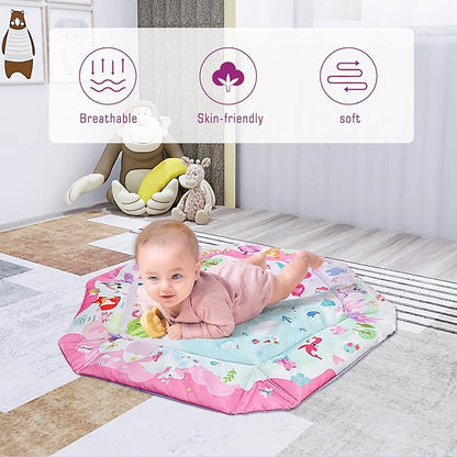 7-in-1 Large Activity Mat for Babies 0-6 Months Tummy Time Mat Play Mat, 5 Tummy TimeToys, 18 Ocean Toys, and 1 Tummy Time Pillow, Baby Activity Mat Easy to Install & Clean, Baby Gift