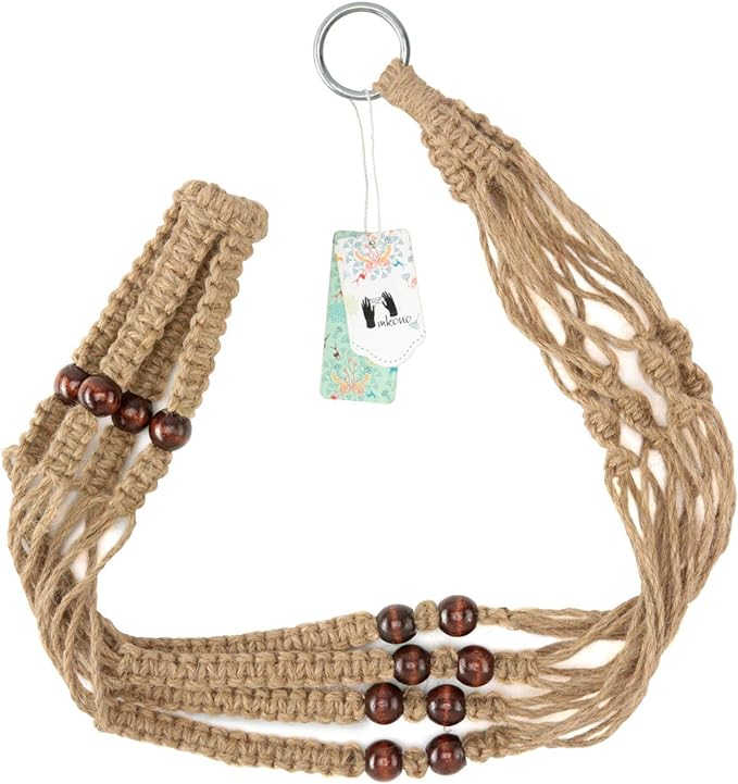 Mkono Macrame Plant Hanger Indoor Jute Hanging Planter Basket with Wood Beads Decorative Flower Pot Holder No Tassels for Indoor Outdoor Boho Home Decor 35 Inch, Brown, Set of 1 (POTS NOT Included)