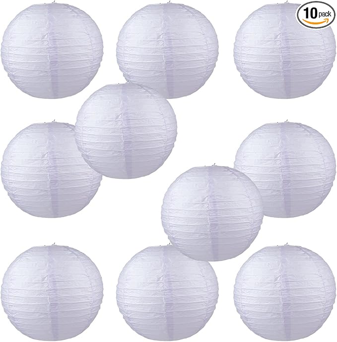 WYZworks - Round Paper Lanterns 10 Pack (Light Lavender, 16") - Hanging Paper Lanterns Lamp for Wedding, Birthday, Party and Home Decorations with 8", 10", 12", 14", 16" Option