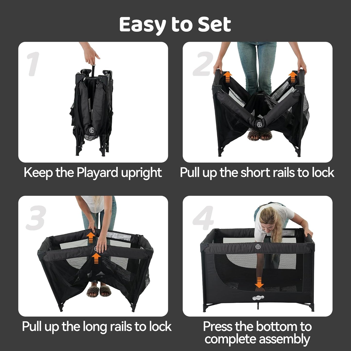 Pamo Babe Portable Crib Baby Playpen with Mattress and Carry Bag (Black)