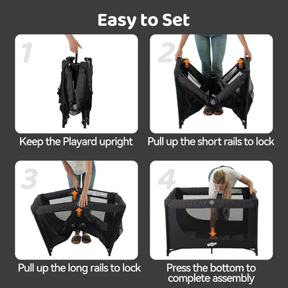 Pamo Babe Portable Crib Baby Playpen with Mattress and Carry Bag (Black)
