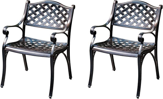 Outdoor Dining Chair Cast Aluminum Patio Chairs Set of 2 All-Weather Patio Dining Chair with Adjustable Feet for Backyard Garden (Die-Casting A Chair)