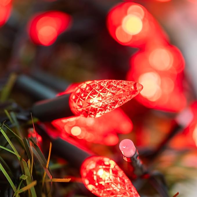 Dazzle Bright C6 Christmas String Lights, 200 LED 66 FT Waterproof Connectable String Lights with Timer, 8 Modes Christmas Lights for Indoor Outdoor Home Garden Yard Xmas Tree Decoration (Red)