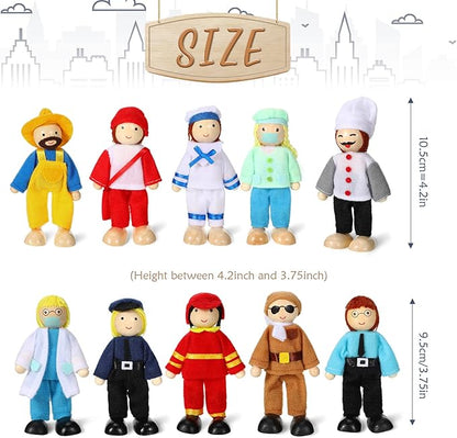Skylety 10 Pcs Wooden Dollhouse Set of Mini People Figures Dollhouse Dolls Wooden Doll Play Figures Accessories(Fresh Style)