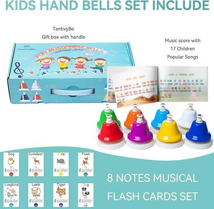 Desk Bells, Rainbow Diatonic Hand Bells for Kids with 17 Songbook & Musical Flash Cards, Toddler Preschool Musical Learning Toys, Boys & Girls Birthday Gift for 3-Year-Old and Over