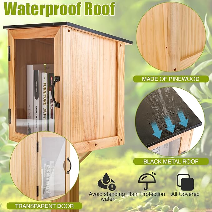 Little Library Box Outdoor Kit - A Wooden Library Box and A Library Garden Flag for Sharing Books, Communication and Learning Between Neighbouring Communities