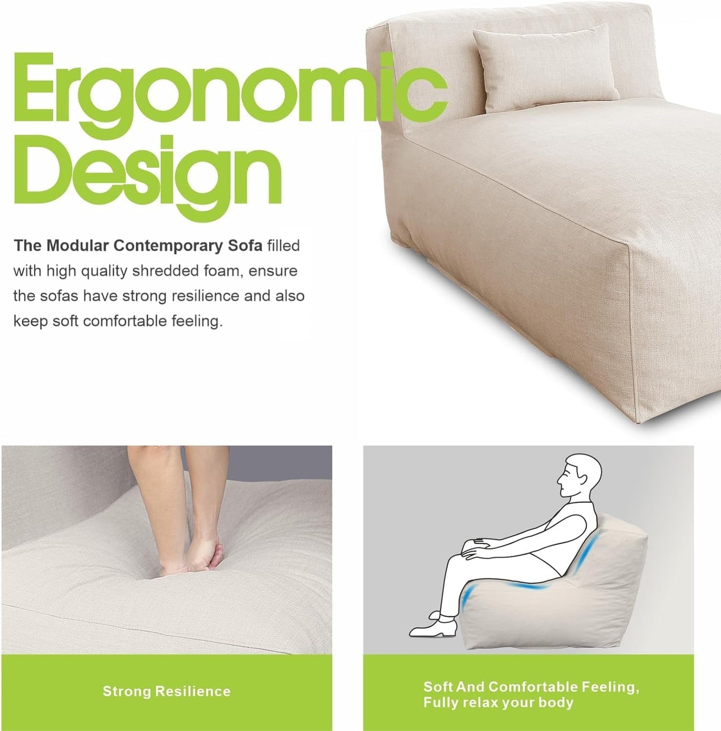 Outdoor Bean Bag Lounger Chair, Big Comfy Outdoor Daybed for Sunbathing and Tanning - Water-Resistant Patio Chaise and Pool Sun Lounger Furniture for Beach Deck (Light Beige)