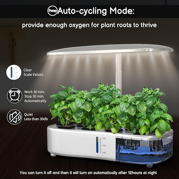 Hydroponics Growing System Kit 12Pods, Birthday Gifts for Mom Women, Herb Garden Indoor with LED Grow Light for Home, Adjustable Height Up to 17", 12Pods,Auto-Timer (White)