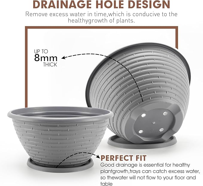Quarut Large-Planter-Indoor-Outdoor Plant Pots, 12 inch 4 Pack Flower Pots with Saucer and Drainage Holes, Modern Planters for Planting Medium Large Plants,Decorative Resin Garden Pots(Grey)