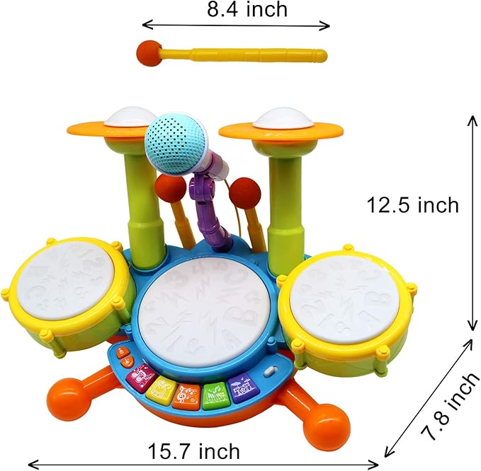 Drum Set for Toddlers, Kids Musical Instruments, Toys for Boy Birthday Gifts, Electric Drum Kit for Babies Boy Girl