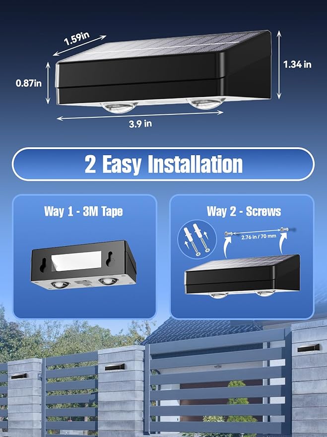 Solar Fence Lights 12 Pack, RGB Fence Solar Lights Outdoor Waterproof Led, 12 Modes Color Changing Outside Lightings Decor for Wall Railing Patio Deck Backyard Garden Pool