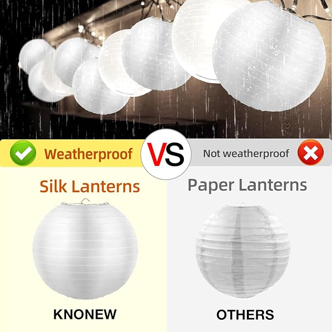 KNONEW 10 Pack White Outdoor Silk Lanterns Decorative, 10inch Waterprooof Outside Indoor Chinese Hanging Round Lanterns for Weddings, Birthdays, Parties Decoration (White)