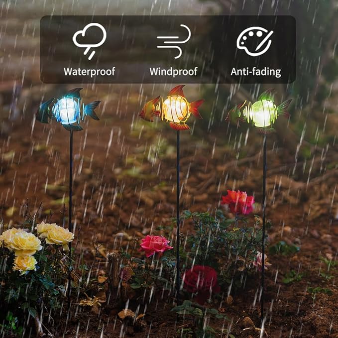 Outdoor Garden Solar Lights,Fish Solar Figurine Lights with Stakes,Waterproof Decorative Solar Lights for Patio,Yard,Lawn,Garden Stakes Decorative Present for Mom