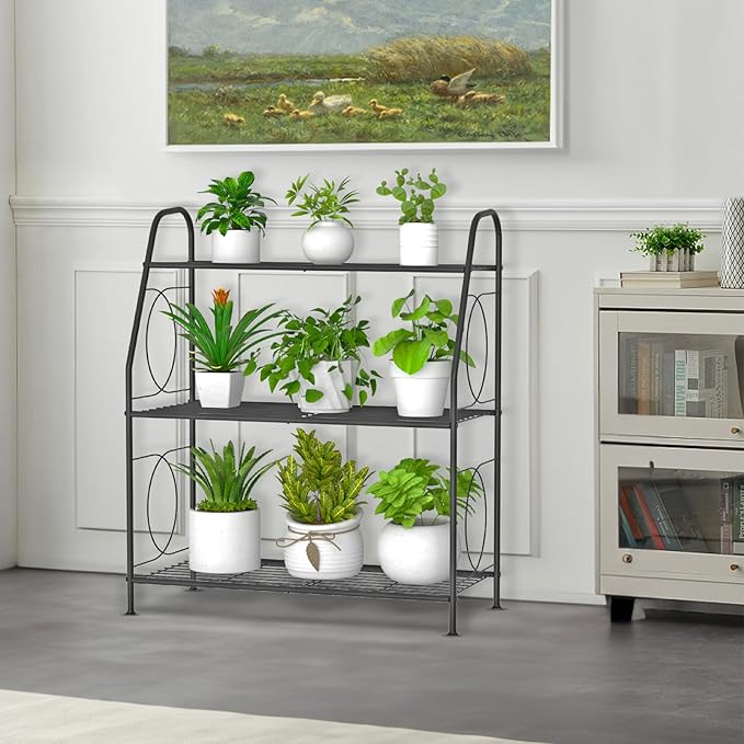 Plant Stand Indoor Outdoor, 3 Tier Metal Plant Stands, Plant Shelf for Living Room Balcony Garden