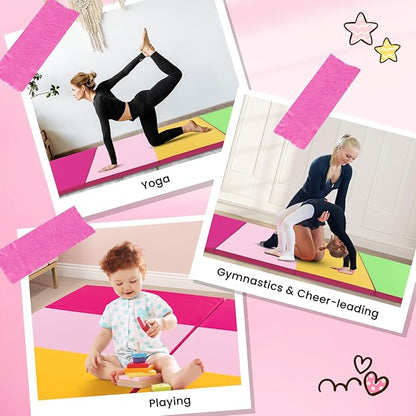 Giantex 4'x10'x 2" Gymnastics Mat, 4-Panel Folding Aerobics Exercise Mat w/Hook & Loop Fastener, Carrying Handle, Portable Tumbling Mat for Stretching Yoga Cheerleading Martial Arts
