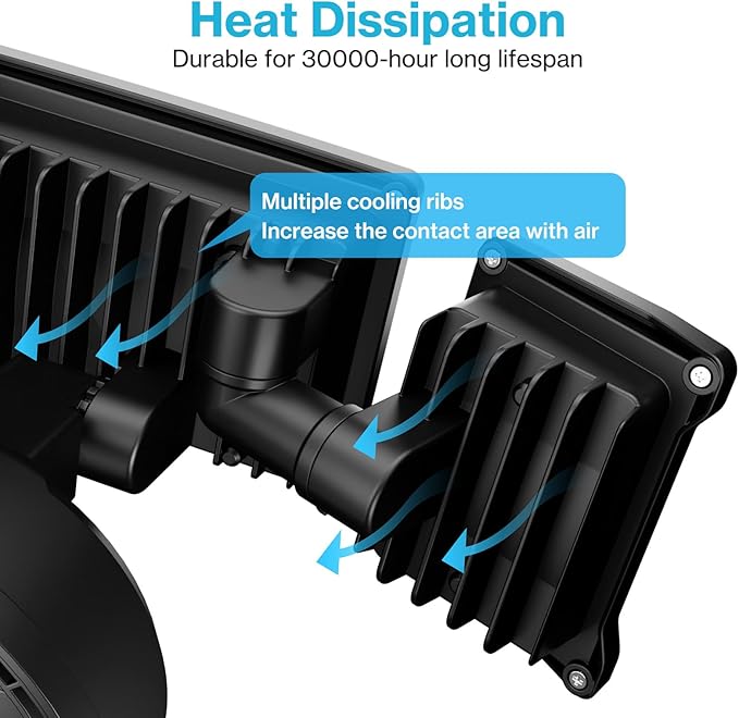 Olafus 65W Motion Sensor Outdoor Light, 2 Pack LED Security Light 6000LM, 6500K Exterior Motion Flood Light with 3 Adjustable Heads, for Outside Garage, Yard, Patio, IP65 Waterproof, Black