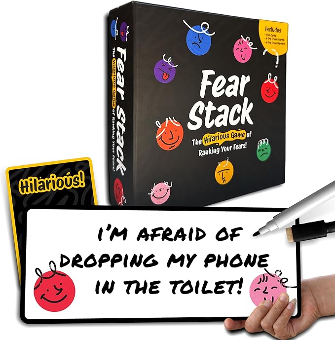 Fear Stack – What Freaks Out Your Family? A Fun Family Game for Adults and Kids | Includes 184 Cards, 4 Whiteboards, and 4 Markers | Great for Grandkids and Friends
