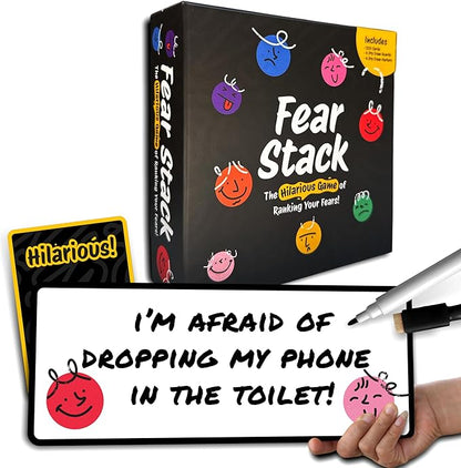 Fear Stack – What Freaks Out Your Family? A Fun Family Game for Adults and Kids | Includes 184 Cards, 4 Whiteboards, and 4 Markers | Great for Grandkids and Friends