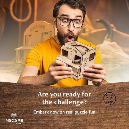 INSCAPE Wild West Riddles - Puzzle Box - Wooden Escape Room in A Box for Adults - Cluebox - Puzzle Boxes with Hidden Compartments - Birthday Gift Gadget for Men and Women