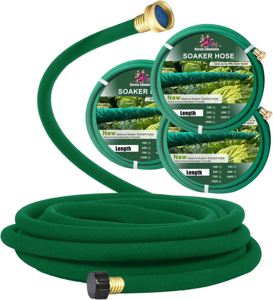 3 PCS 25ft Soaker Hose 1/2inch With Brass End,Green Rubber Hose Water Saving up to 70%,Durable Flexible garden hose 25 ft that irrigation for Patio Lawn,Trees,Vegetables and Flowers.