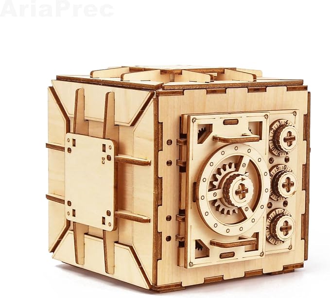 3D Wooden Safe Box Puzzle DIY Kit - 111 Pieces Mechanical Coin Bank with Combination Lock - Laser Cut, Elegant Design, Gift for Puzzle Lovers