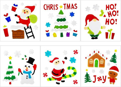 6 Sheet Christmas Window Clings Gel,Snowman,Gingerbread Man,Christmas Tree, Santa Claus, Snowflakes, Christmas Stickers for Glass Windows, Window Clings Christmas Decorations