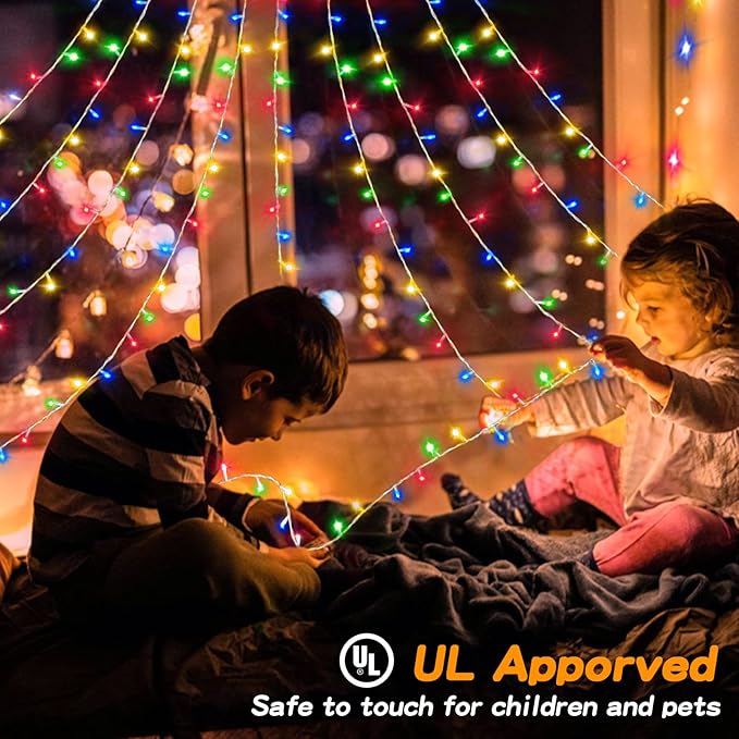 BlcTec Outdoor Christmas Decorations, 317 LEDs Christmas Lights with 9 Strands 11.9ft Waterfall Christmas Tree Lights, 8 Modes, Waterproof, Topper Star & Timer for Yard Patio Xmas Décor, Multicolor