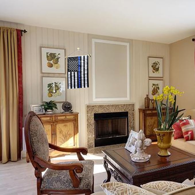 US Embroidered Thin Blue Line Garden Flag Double Sided 12x18 Inch American Police Yard Lawn Garden Flags Banner Heavy Duty Vivid Color