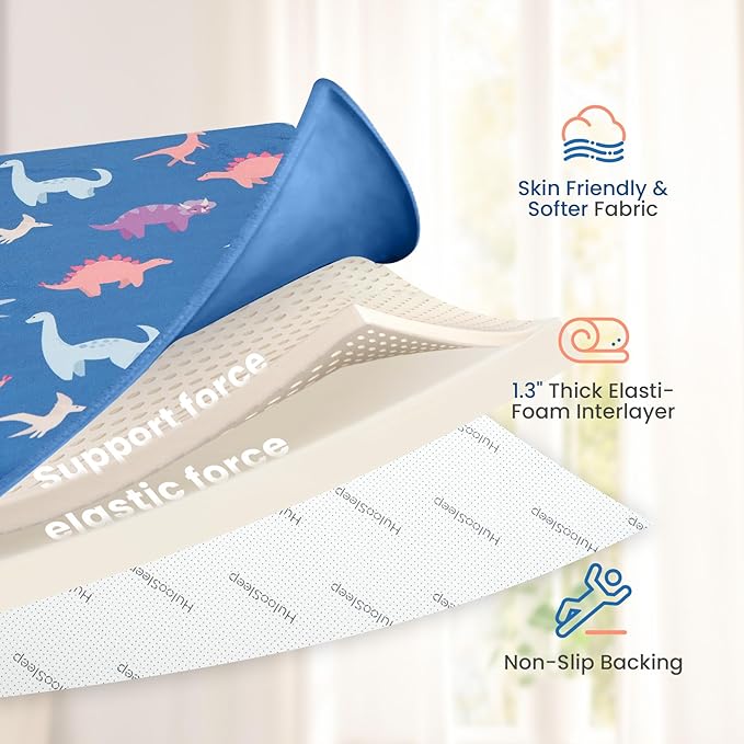 Baby Play Mat for Floor,1.3" Thick Cushioned Playpen Mat 50"x50",Extra Soft Elasti-Foam,Water Repellent Coral Velvet,Non-Slip for Crawling&Tummy Time,Infant Toddler Kids Nursery Rug(Dinosaur)