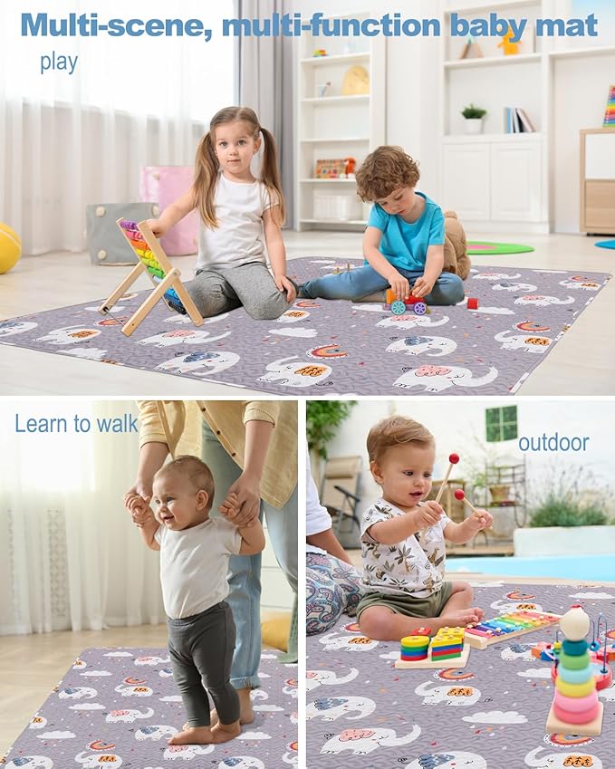 Machine Washable Baby Floor Play Mat 50x50”, Non Slip One-Piece Baby Crawling Mats for Tummy Time, Portable Playpen Mat Playmat for Babies Infants and Toddlers
