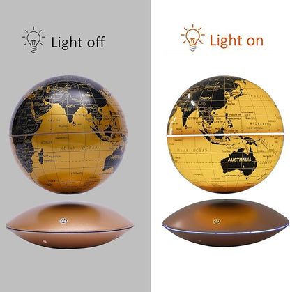 6" Magnetic Levitating Globe, 360°Rotating Geographic Globes Levitating Globes with LED Light Floating Magnetic Levitation Floating Globe for Desk Home Office Classroom Study Room(Gold/Single Color Light)