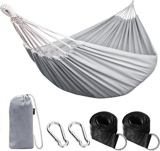 ANYOO Cotton Hammock Portable Camping Hammocks for Hanging Sturdy Garden Comfortable Fabric Hammock with Tree Straps Up to 660lbs with Travel Bag for Camping Outdoor/Indoor Patio Backyard