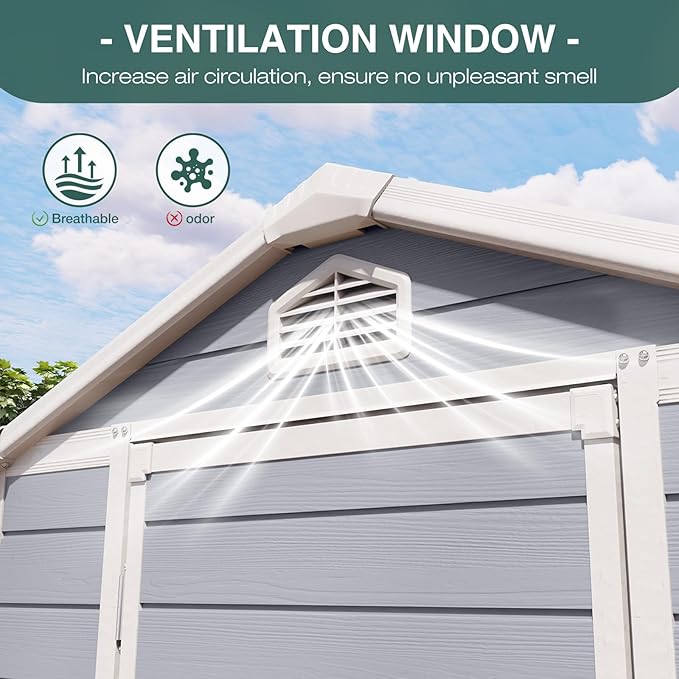 Storage Shed Plastic Outdoor Storage Shed Waterproof Container House with Lockable Door and Transparent Window for Garden, Lawn, Backyard, Patio (6x4FT)