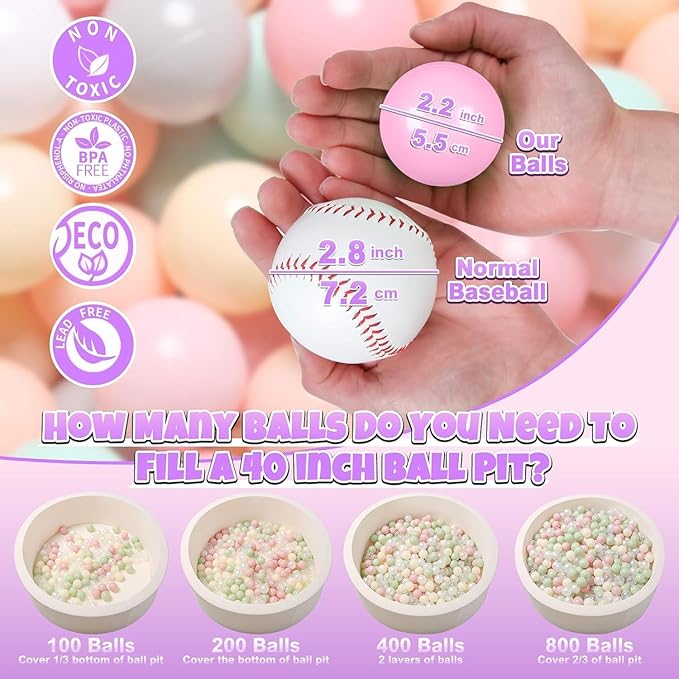 GOGOSO Balls for Ball Pit - Plastic Ball for Toddlers, Baby Kids Ball Pool Decoration 50 100 200 300 500 1000 (6 Colors, 500 Balls)