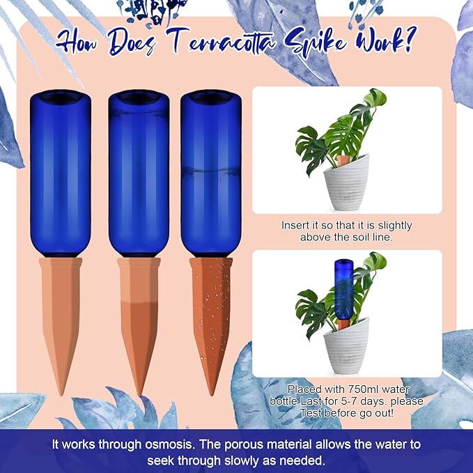 3 Sets Plant Watering Devices Terracotta 26 oz Self Watering Spikes Plastic Wine Bottles Slow Release Vacation Insert Automatic Plant Pot Waterer Device for Indoor Outdoor Garden