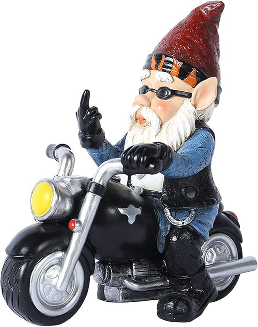Garden Gnome Riding Motorcycle Funny Outdoor Gnome Decoration Indoor Outdoor Lawn Figurines for Home Yard Décor, Medium