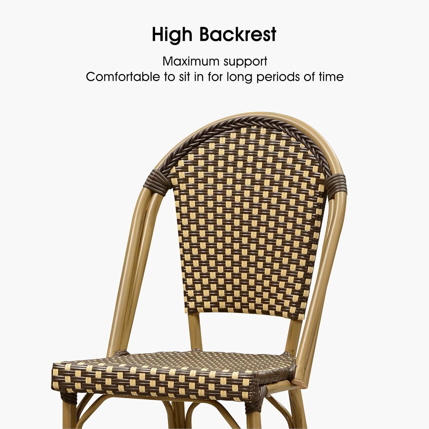 PURPLE LEAF French Counter Height Bar Stool Set of 4 25" Bamboo Print Finish Patio Bar Chairs with Back Rattan Bar Chairs French Bistro Set for Kitchen Outdoor Counter Stool Brown