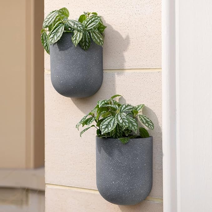 LA JOLIE MUSE Wall Hanging Planters for Indoor Plants，Hanging Flower Pots for Air Plants Succulent, Set of 2, 6 Inch, Weathered Gray