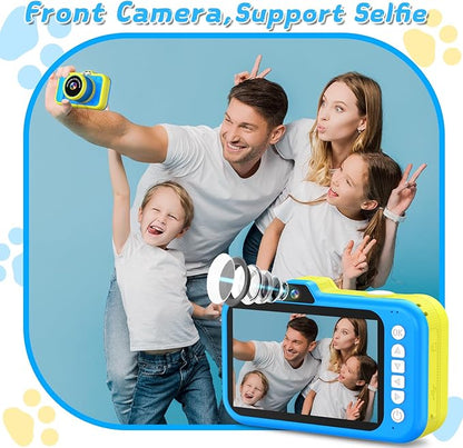 Kids Camera with Rotating Zoom Lens, 3.5” Large Screen, 1080P Kids Digital Camera with Flash,Selfie, 32GB Card, Toddler Toy Camera Christmas Birthday Gifts for Boys Girls 3-12 Years Old-Blue