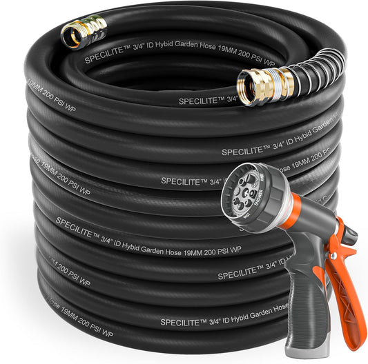 Garden Water Hose 150 ft x 3/4 in Heavy Duty, Flexible and Lightweight, Burst 600 psi, Kink-less Hybrid Rubber Pipe for Backyard, 3/4'' Brass Fittings, Black