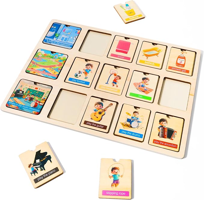 Wooden Peg Puzzle for Toddlers, Educational Peg Puzzles Montessori Toys, Scene Matching Preschool Education Learning Puzzle Toys for Gifts for 2 3 Years Boys Girls