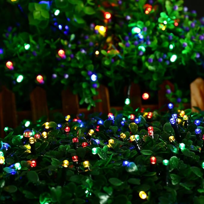 Solar Christmas Lights Outdoor, 33ft 100 LED Solar Fairy String Lights 8 Modes Waterproof Xmas Lights for Garden, Patio, Home, Party, Wedding, Holiday, Tree, Bush, Wreath, Outdoor Decor (Multicolor)