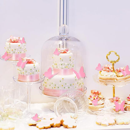 BBTO 48 Pieces Butterfly Wall Decor DIY Mirror 3D Butterfly Stickers Removable Decals for Home Bedroom School Bathroom Living Room Decor(Pink)