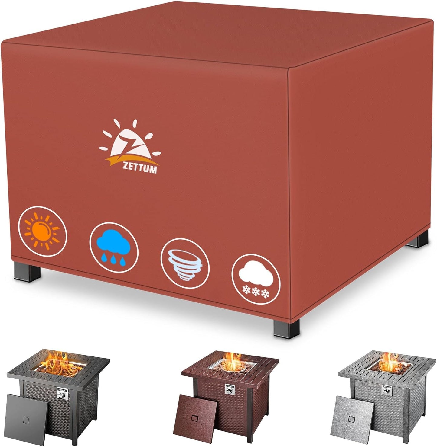 Fire Pit Cover Square 32 Inch - Outdoor Firepit Cover Heavy Duty & Waterproof, 600D Patio Fire Table Covers Gas Fire Pit Accessories Fit 32" Yaheetech Firepit Brown - 32 x 32 x 16 Inch