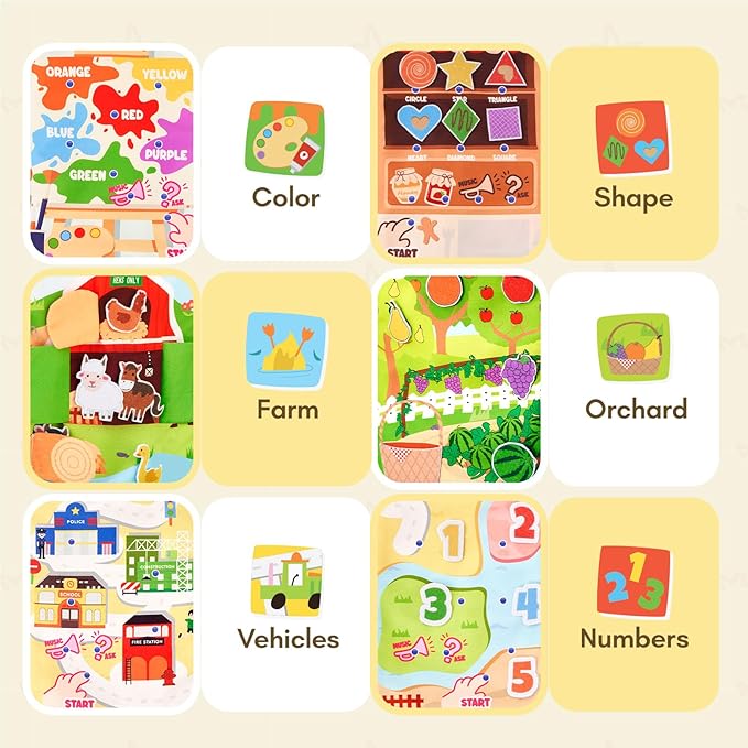 Giant bean Busy Book for Toddlers 1-3, Busy Board Montessori Toys with Sound Panel for 1 2 3 4 5 Year Old, Activity Book Preschool Learning Toys Quiet Books, Birthday Gift, Travel Toy for Airplane Car